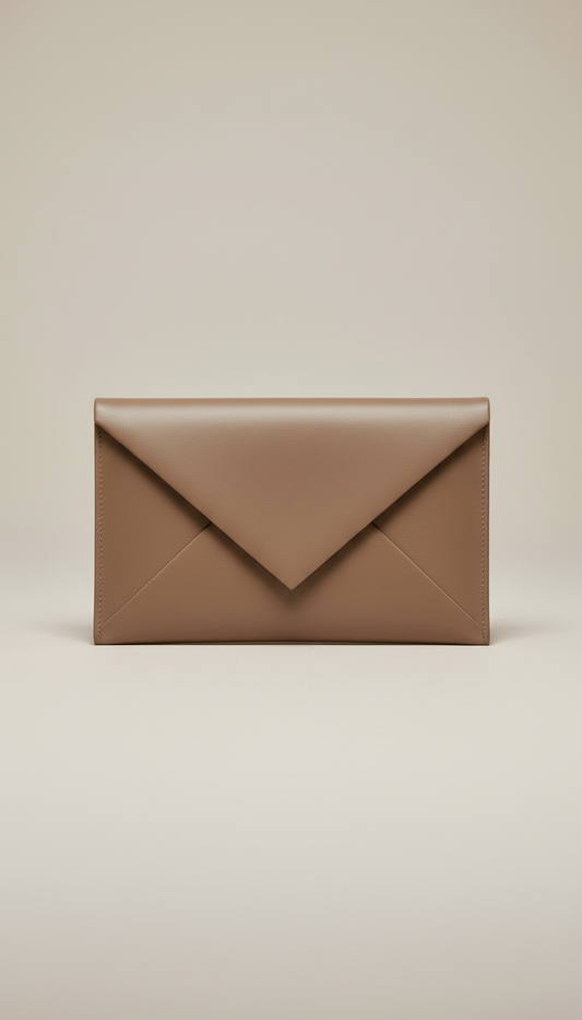 Clutch sobre de cuero taupe cálido